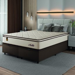 Cama Box Baú Casal King Colchão Molas Ensacadas com Pillow Malttês Suede Cáqui - 3