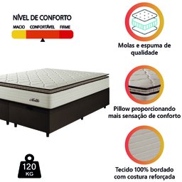 Cama Box Baú Casal King Colchão Molas Ensacadas com Pillow Malttês Suede Cáqui - 6