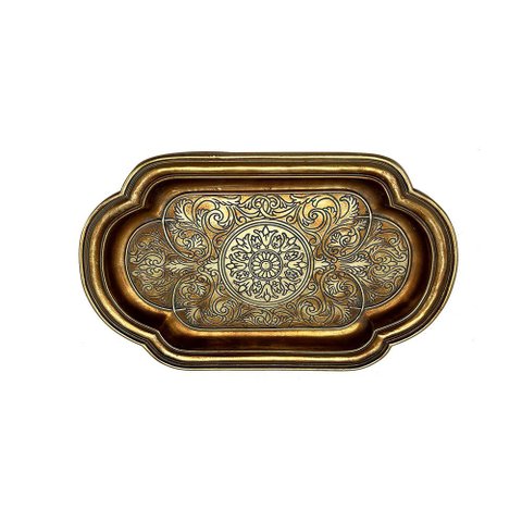 Bandeja Decorativa em Resina Dourada 27cm Cd3027 Btc
