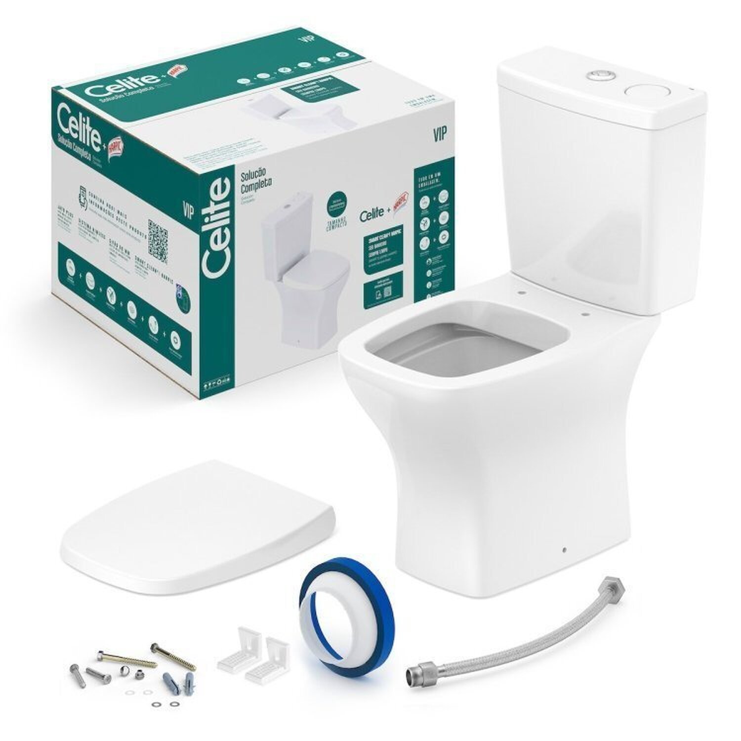 Kit 2 Vaso Sanitários Rimless com Caixa Acoplada Smart Clean® Harpic e Assento Soft Close Vip Celite - 2