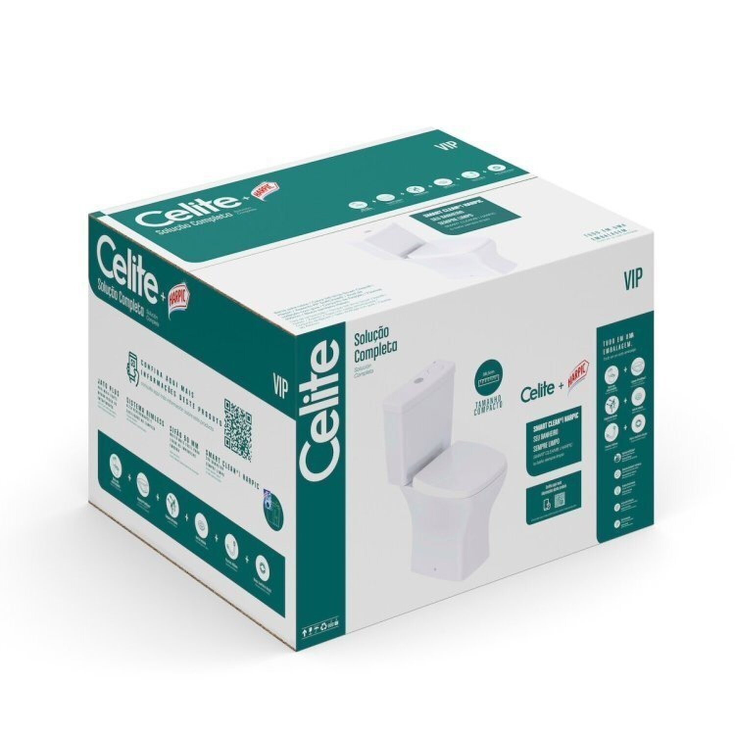 Kit 2 Vaso Sanitários Rimless com Caixa Acoplada Smart Clean® Harpic e Assento Soft Close Vip Celite - 7