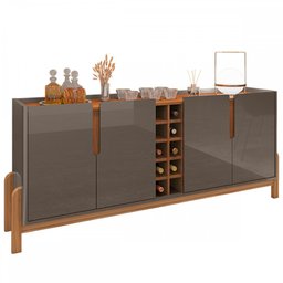 Aparador Buffet Armário Lizz 4 Portas Adega 1,90 Mdf/madeira Cinza Perola/cedro - 2