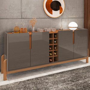 Aparador Buffet Armário Lizz 4 Portas Adega 1,90 Mdf/madeira Cinza Perola/cedro