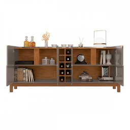 Aparador Buffet Armário Lizz 4 Portas Adega 1,90 Mdf/madeira Cinza Perola/cedro - 3