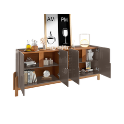 Aparador Buffet Armário Lizz 4 Portas Adega 1,90 Mdf/madeira Cinza Perola/cedro - 6