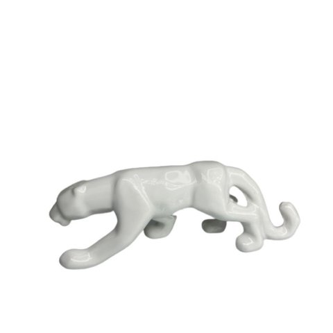 Escultura Pantera Branca de Cerâmica Moderna Decorativa