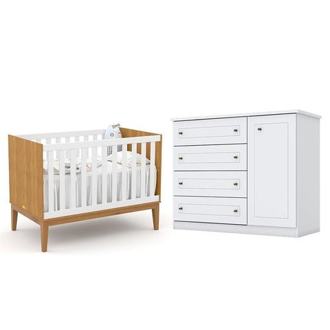 Berço Americano Unique Freijó Branco Soft Eco Wood - Matic e Cômoda Infantil Americano Branco Hp – H