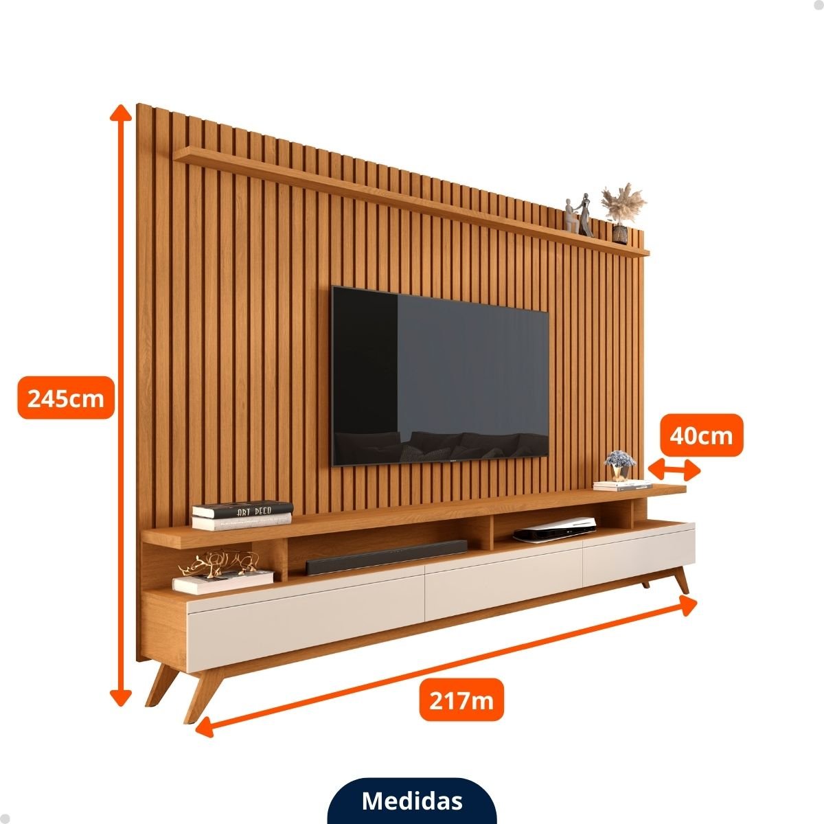 Rack com Painel Sala Tv 85" - Nature/off White - Mod.2058 - 7