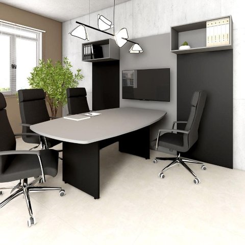Mesa de Reunião Orgânica 2m Pés Painel Escritório F5 Office Cor:Cinza Sagrado com Preto