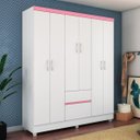 Ver imagem 1 de Guarda Roupa 6 Portas de Solteiro Dublin Branco/rosa