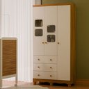 Ver imagem 1 de Guarda-Roupa Infantil 91cm 3 Portas 3 Gavetas com Janelas e Pés Mimo 100% MDF Espresso Móveis Branco/Brilho/Amêndoa