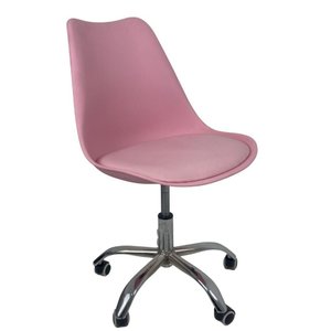 Cadeira Office Base Cromada com Rodizio Giratória Saarinen Rosa