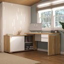 Ver imagem 1 de Escrivaninha em L Mesa Escritório com Porta de Correr e 2 Gavetas