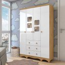 Ver imagem 1 de Guarda-Roupa Bebê 4 Portas 3 Gavetas com Janelas e Pés Mimo 100% MDF Espresso Móveis Amêndoa/Branco