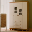 Ver imagem 1 de Guarda-Roupa Infantil 122cm 4 Portas 3 Gavetas com Janelas e Pés Mimo 100% MDF Espresso Móveis Branco/Brilho/Amêndoa