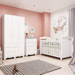 Quarto de Bebê Completo Berço Minicama Guarda-Roupa 3 Portas e Cômoda 100% MDF Nina Espresso Móveis - 1