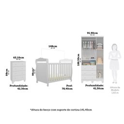 Quarto de Bebê Completo Berço Minicama Guarda-Roupa 3 Portas e Cômoda 100% MDF Nina Espresso Móveis - 3