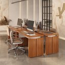 Ver imagem 1 de Conjunto 4 Peças com Escrivaninhas Operacionais Mesa Escritório 1450 Y37 Freijó e Branco Marrom Artany 100% MDF