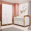 Ver imagem 1 de Quarto de Bebê com Guarda-Roupa 3 Portas e Berço Americano Nina 100% MDF Espresso Móveis Branco/Brilho/Amêndoa