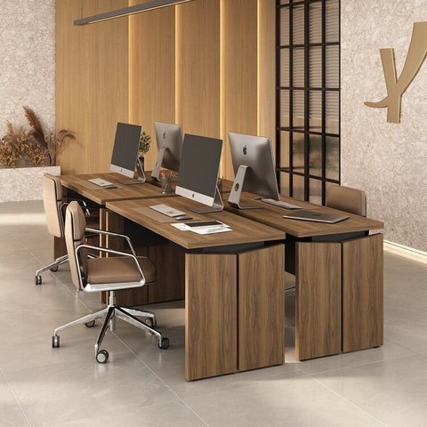 Conjunto 4 Peças com Escrivaninhas Operacionais Mesa Escritório 1450 Y37 Nogal e Preto Artany