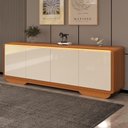 Ver imagem 1 de Aparador Buffet 4 Portas com LED Arcus 218 cm Orgânico - Cedro e Off White