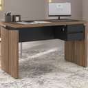 Ver imagem 1 de Mesa para Diretor em Tamburato 1250 com Suspensas com Chave Organizador 2 Gavetas 100% MDF 125,3cm Nogal e Preto Marrom Artany