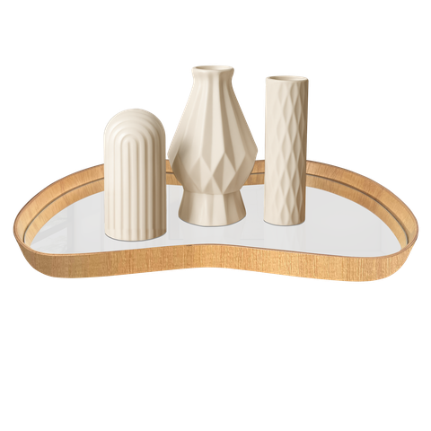 Bandeja com Borda em Madeira Nature Vidro - Off