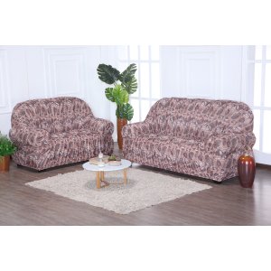 Kit Capa de Sofá 2 e 3 Lugares Retrô Tamanho Grande Elasticada Malha Gel Estampada:5 Folhas Marrom