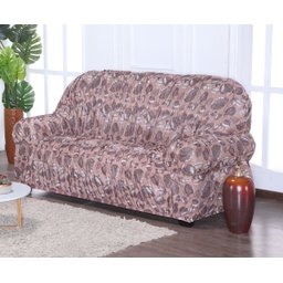 Kit Capa de Sofá 2 e 3 Lugares Retrô Tamanho Grande Elasticada Malha Gel Estampada:5 Folhas Marrom - 3