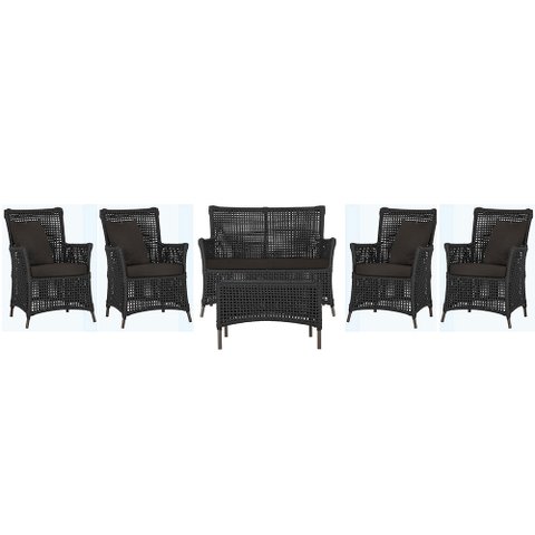 Jogo Sofá e 4 Poltronas e Mesa Igapó Alumínio Marrom Corda Náutica E9 Trama Original