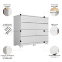 Ver imagem 3 de Cômoda Quarto 136cm 8 Gavetas Morin Branco S01 - Mpozenato