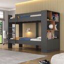 Ver mais imagens de Quarto Juvenil Completo Zest com Beliche e Escrivaninha 2 Gavetas Yescasa Cinza/Grafite/Nogal
