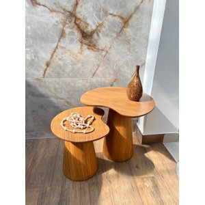 Mesas Laterais Organicas Bean 51cm,41cm em Freijo