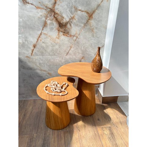 Mesas Laterais Organicas Bean 51cm,41cm em Freijo