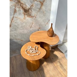 Mesas Laterais Organicas Bean 51cm,41cm em Freijo - 6