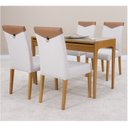 Ver imagem 5 de Conjunto Sala de Jantar Mesa Aparador Extensível 53x106 Tampo Vidro e 04 Cadeiras Estofada Marrom/Am