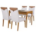 Ver imagem 2 de Conjunto Sala de Jantar Mesa Aparador Extensível 53x106 Tampo Vidro e 04 Cadeiras Estofada Marrom/Am