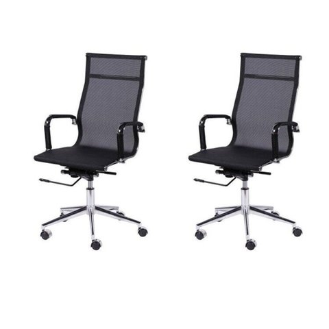 Kit 2 Cadeiras Escritorio Presidente Esteirinha Tela Mesh 3303 Preto