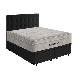 Cama Box Baú com Cabeceira Cassis e Colchão Queen Ortobom Airtech Springpocket 158x198x72cm Preto