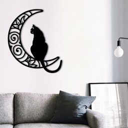 Aplique Decorativo De Parede Em Mdf 6mm Gato Na Lua - 4