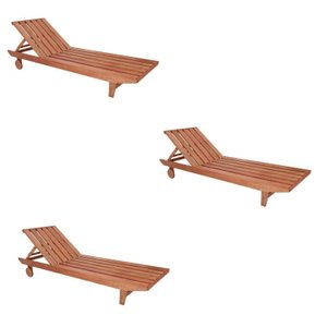 Conjunto 3 Espreguiçadeiras para Jardim em Madeira Maciça Maldivas
