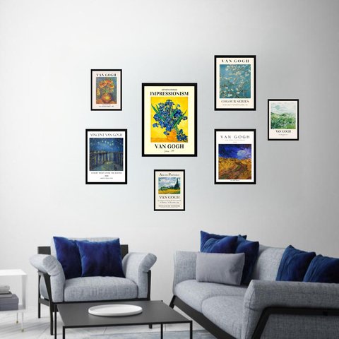 Kit 7 Quadros Decorativos Van Gogh Paisagens:madeira Preta