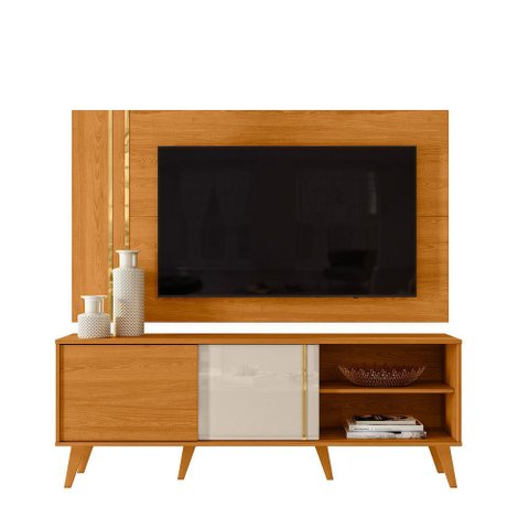 Painel Tv 60 Pol 160cm com Rack Bancada para Sala Hylon Cinamomo/off White M20 - D’Rossi