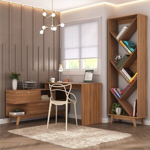 Kit 2 Peças para Escritório com Escrivaninha em L e Estante Multiuso para Livros