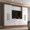 Ver imagem 1 de Conjunto Guarda-Roupa Modulado Viena 4 Portas 6 Gavetas 3 Peças Yescasa Branco/Nogal