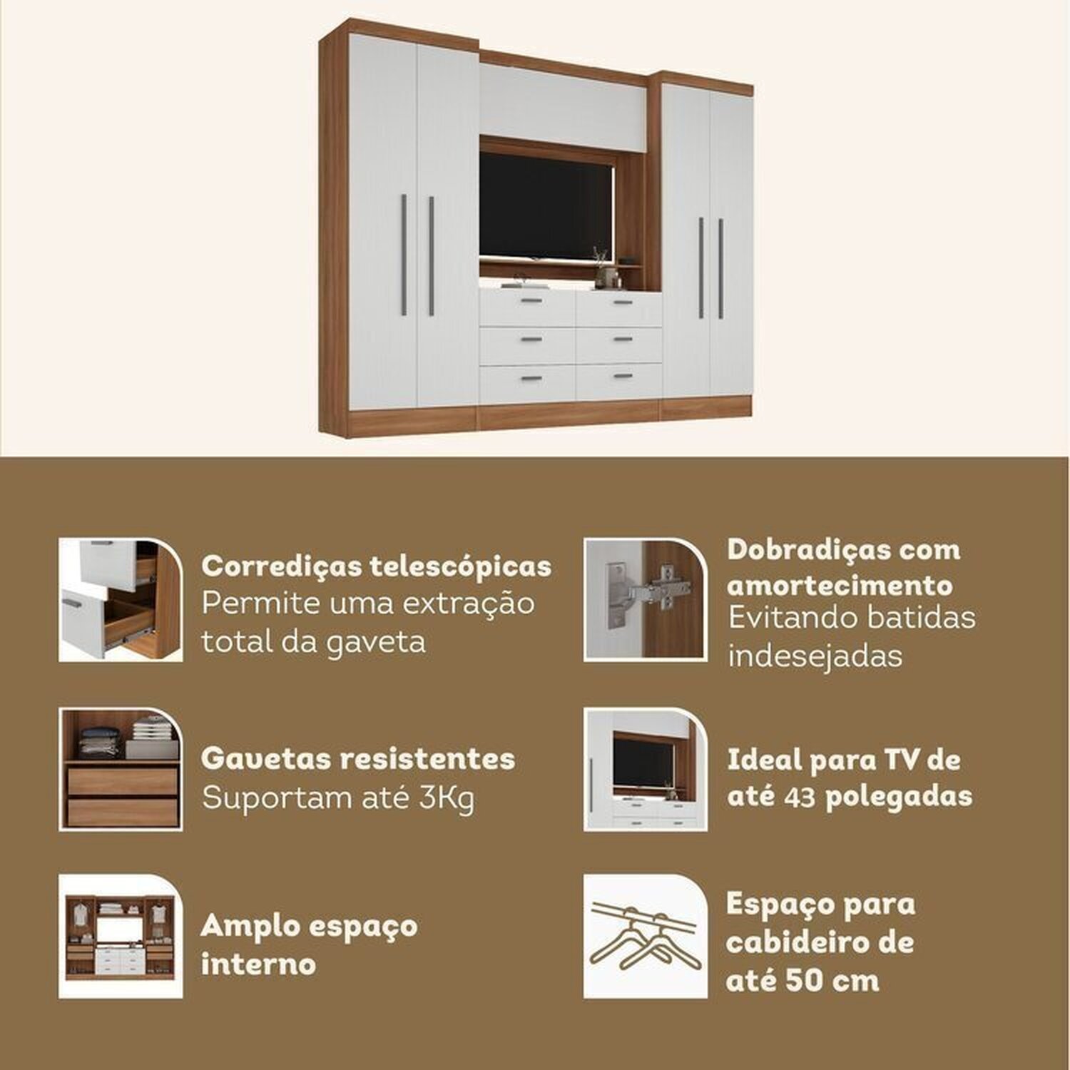 Guarda-roupa Modulado Viena 4 Portas 6 Gavetas3 Peças Espresso Móveis - 5