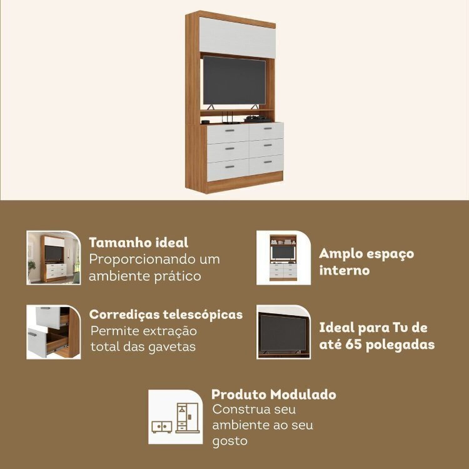 Guarda-roupa Modulado Viena 4 Portas 6 Gavetas3 Peças Espresso Móveis - 15