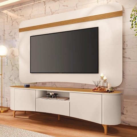 Painel TV 80 pol 200cm Arven e Rack Sala Yang Off White/Cinamomo H01 - Mpozenato
