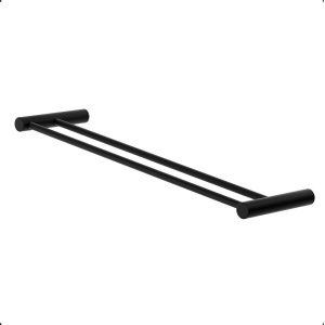 Porta Toalha Duplo para Banheiro Toalheiro Suporte Redondo Barra Grego Metal Preto Fosco Orion