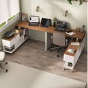 Ver imagem 1 de Conjunto 2 Escrivaninha de Escritório em L Retrô Duo com Portas 2 Gavetas Espresso Móveis Branco E Nogal